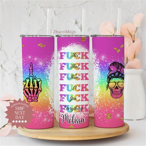 Fuck Messy Bun Skull Tumbler Personalized Insulated Cup With Straw