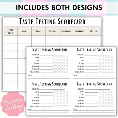 Taste Testing Scorecard Printable Cookoff Tasting Party Taste Test