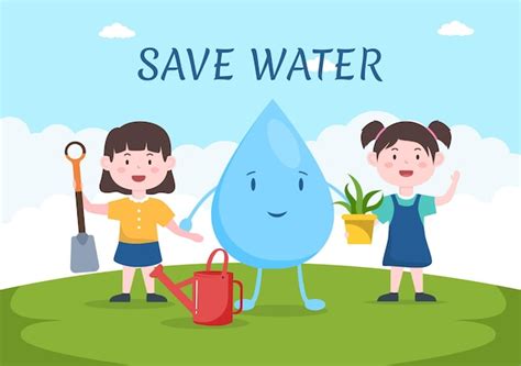 Premium Vector Water Saving Templates Hand Drawn Flat Cartoon