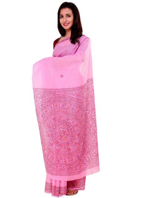 Imithila Pink Folk Art Cotton Saree Buy Online Indian Authentic