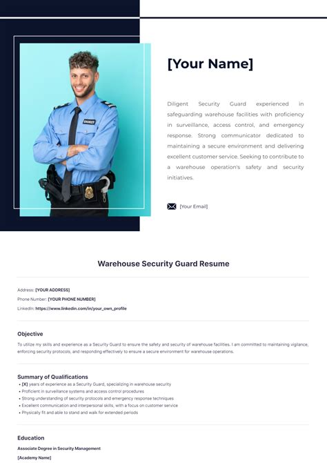 Free Warehouse Security Guard Resume Template Edit Online And Download