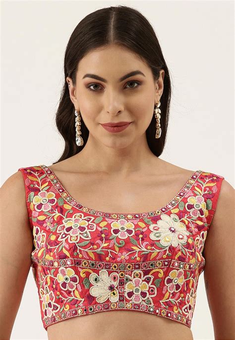 Buy Embroidered Art Silk Blouse In Coral Pink Online Uxc622 Utsav Fashion