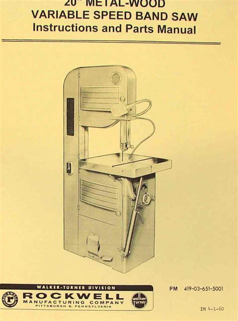 Rockwell Variable Speed Metal Wood Band Saw Operator S Parts