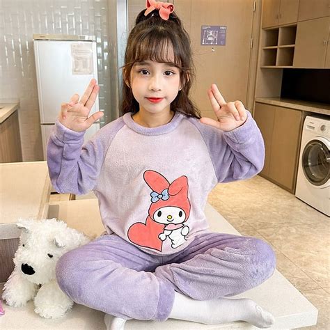 Sanrio Kuromi Conjunto De Pijamas De Pel Cia Para Meninas Veludo Coral