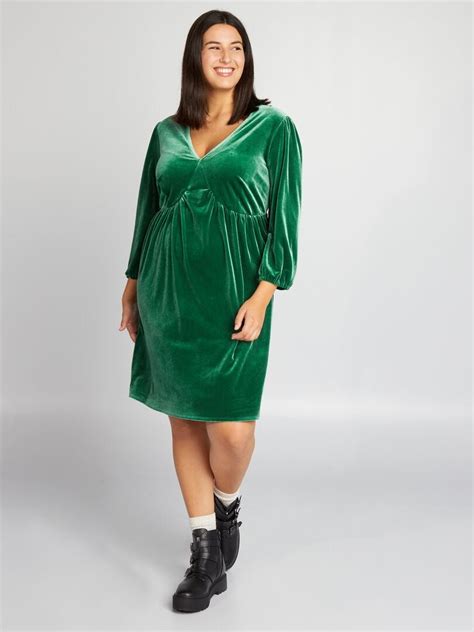 Vestido De Terciopelo Verde Kiabi