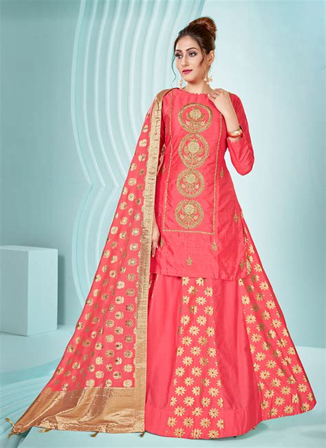 Art Silk Embroidered Designer Palazzo Salwar Suit Buy Online