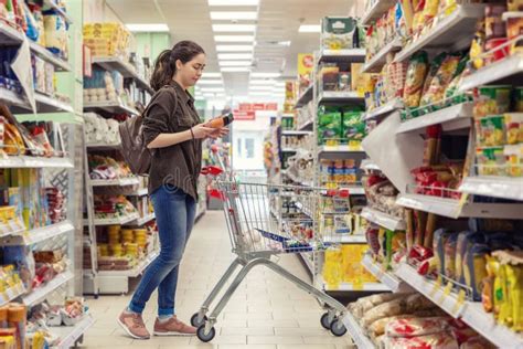 Womenshopping Supermarket Shopping Cart Retail Grocery Prod Stock