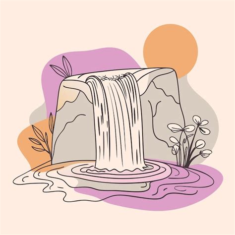 Un Dibujo De Una Cascada Con Flores Y Una Imagen De Una Cascade