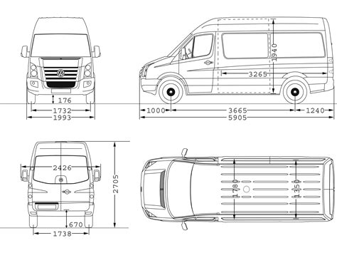 Volkswagen Crafter 2006 Blueprint - Download free blueprint for 3D modeling