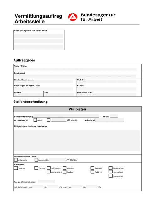 Ausf Llbar Online Name Der Agentur Fr Arbeit Arge Fax Email Drucken