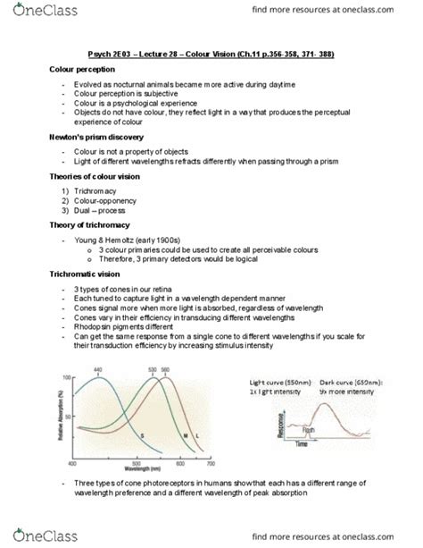 Psych E Lecture Notes Fall Lecture Visible Spectrum