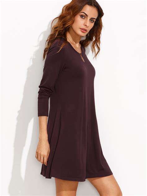 Burgundy Long Sleeve T Shirt Dress Shein Sheinside