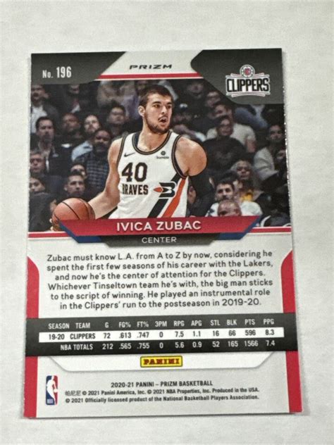 Panini Prizm Ivica Zubac Silver Prizm Los Angeles Clippers