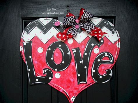 Love Valentine Heart Door Sign Valentines Door Hanger Love Valentines Valentine Heart