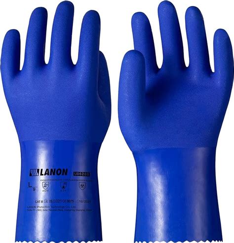 Lanon Pvc Coated Chemical Resistant Gloves Reusable Heavy Duty Work