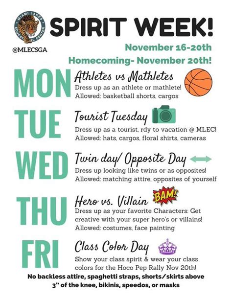 Spirit Week Themes School Spirit Week School Spirit Days School