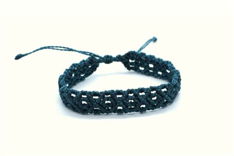 Blue Surfer Bracelet Macrame Mens Woven Bracelet Cord Teal Etsy