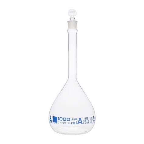 Flask Volumetric With Solid Glass Stopper Astm E288 Std Class A 1000 M — Eiscoindustrial