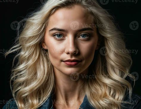 Photo Of Close Up Beautiful European Woman With Blonde Hair Color In Black Background