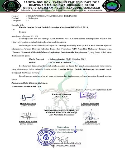 Pdf Surat Undangan Delegasi Debat Ilmiah Nasional Bioleaf 2019 Pdf