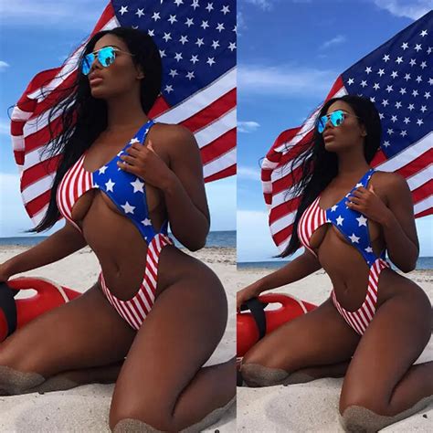 Buy Summer Sexy Women Stars Stripes Usa Flag One Piece Bikini Padded Bra