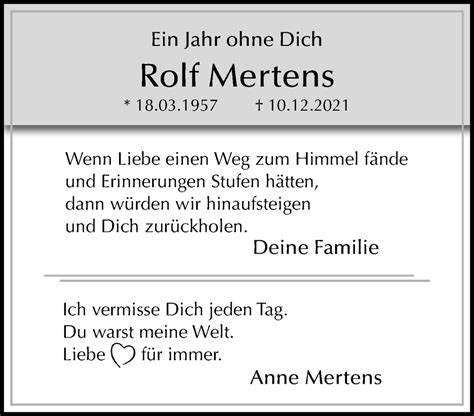 Traueranzeigen Von Rolf Mertens Trauer Und Gedenken