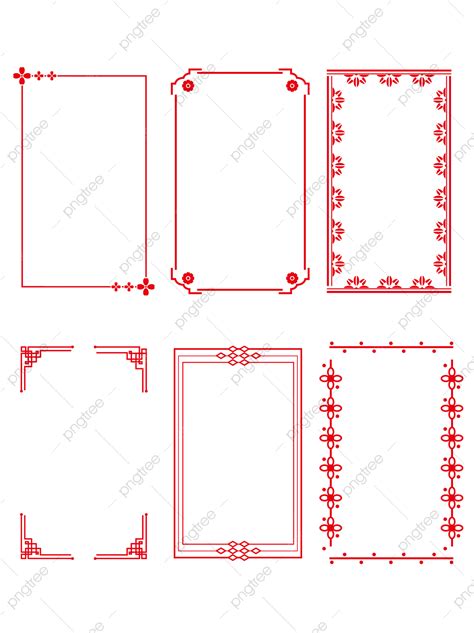 중국 풍 테두리 일러스트 창의 고전 무늬 빨간색 식 네모 중국풍 가장자리 클래식 테두리 빨간색 테두리 Png 일러스트 및