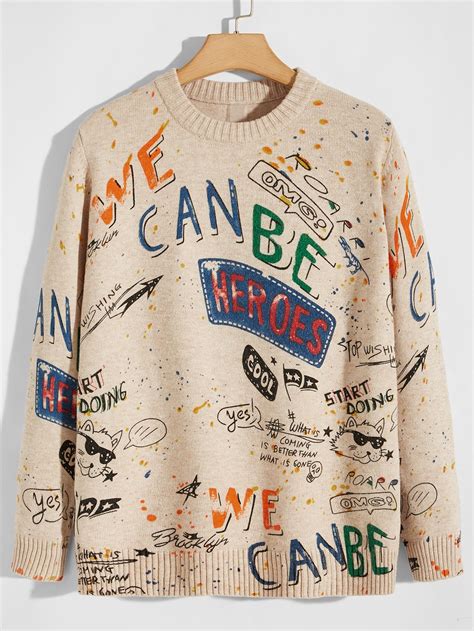 Men Letter Graphic Sweater Graphic Sweaters Aesthetic Clothes