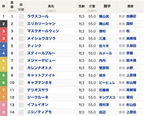 【フェアリーステークス2024枠順】全14頭 スティールブルー・キャットファイト・テリオスサラなど出走 ピーヒュレク騎手＆キングスコート騎手が