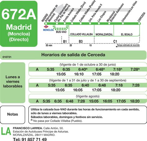 Horarios De Autobús 672 A Madrid Moncloa Cerceda