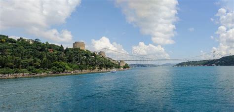 Panoramic View Of Bosphorus Bridge And Rumeli Castle In Istanbul Stock