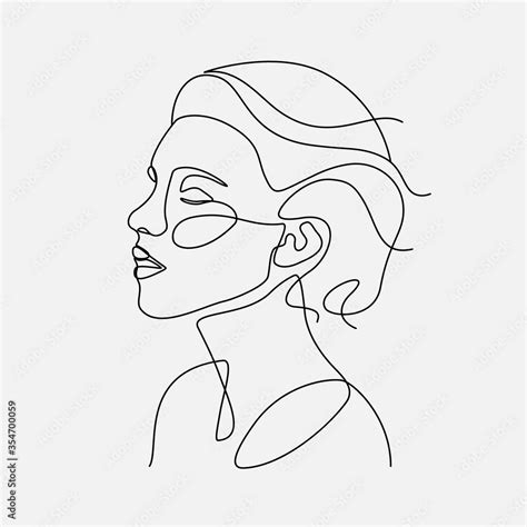 Woman head vector lineart illustration. One Line style drawing. Stock ...