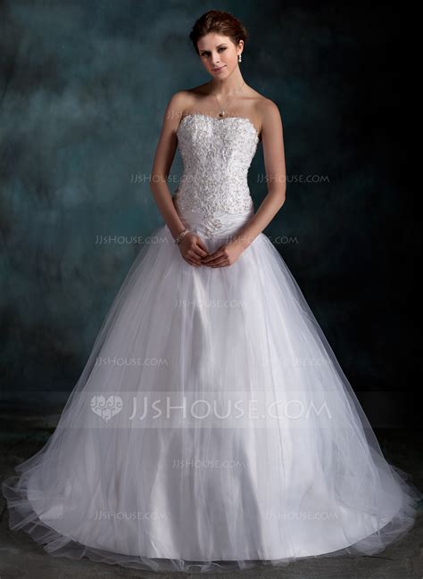 Ball Gown Sweetheart Court Train Taffeta Tulle Wedding Dress With