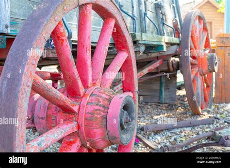 Old Wagon Wheel In A Farm Stock Photo Alamy