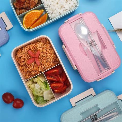 Lunch Box Ml Wheat Straw Lunch Box Set Kotak Bekal Makan Wheat