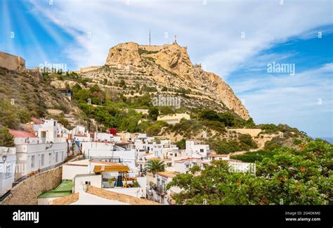 Alicante Old Town And Santa Barbara Castle On Benacantil Hill Narrow