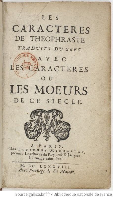 Les caractères de Théophraste traduits du grec avec Les caractères