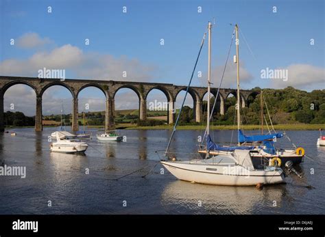 Sailing Yachts Moored In The River Lynher At High Tide Below St