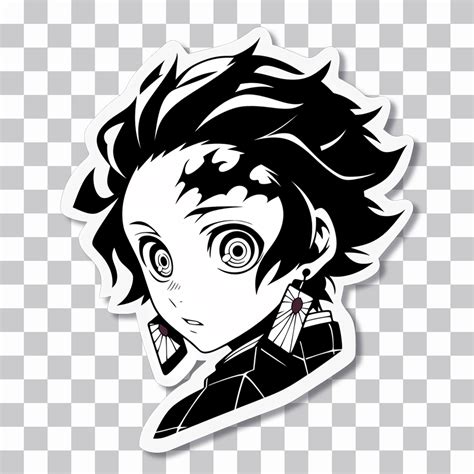 Demon Slayer Tanjiro Black White Sticker Anime PNG Stickers