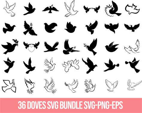 Doves Svg Dove Vector Dove Clipart Peace Svg Dove Silhouette