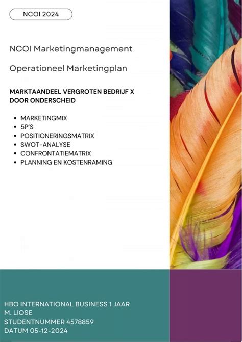 Voorbeeld NCOI module Marketingmanagement Operationeel Marketingplan