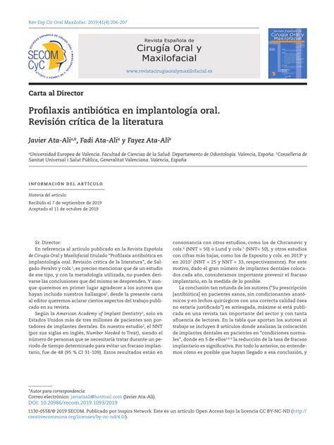 Pdf Profilaxis Antibi Tica En Implantolog A Oral Revisi N Cr Tica De