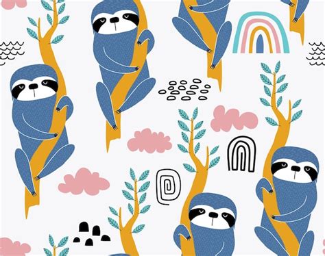 Premium Vector Cute Sloth Seamless Pattern