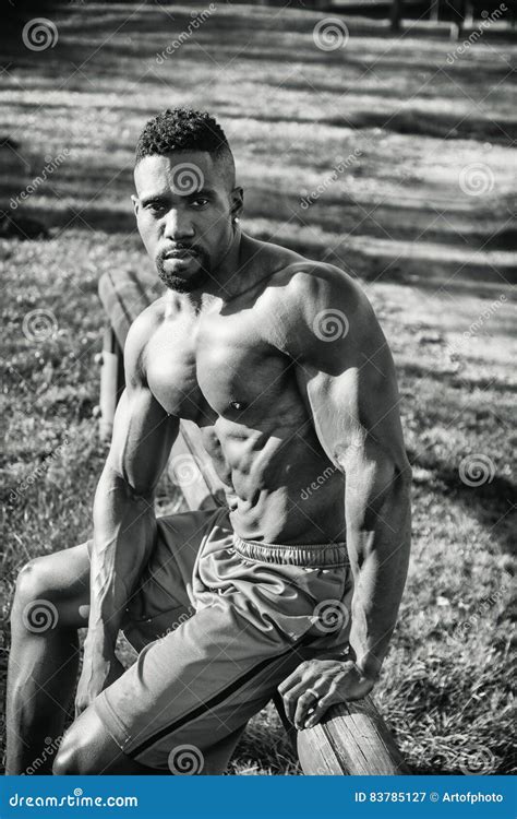 Muscular Shirtless Black Man In Park Stock Image Image Of Grass