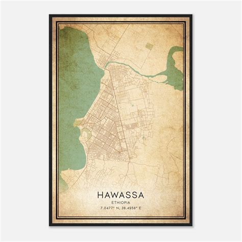 Vintage Hawassa Ethiopia Map Poster, Hawassa City Road Wall Art Print - Custom Maps & Posters