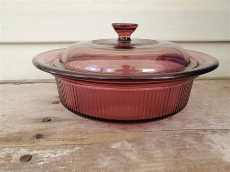 Vintage Cranberry Vision Ware Casserole Dish Corning Made In Etsy