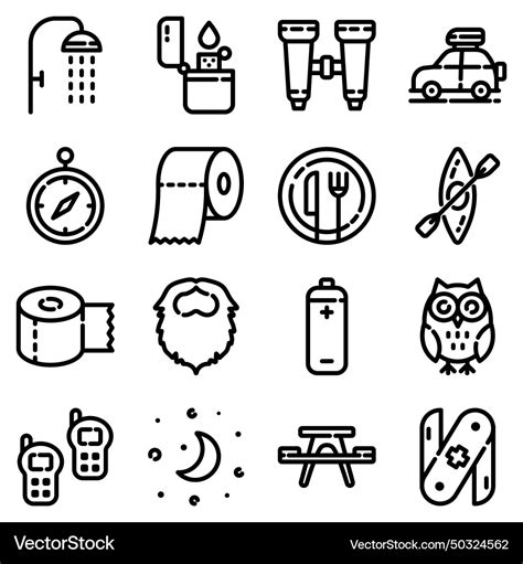 Camping Flat Icon Set Isolated On White Background