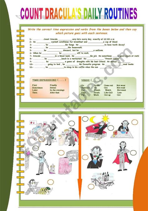 Count Dracula´s Daily Routines Esl Worksheet By Cristinasuma