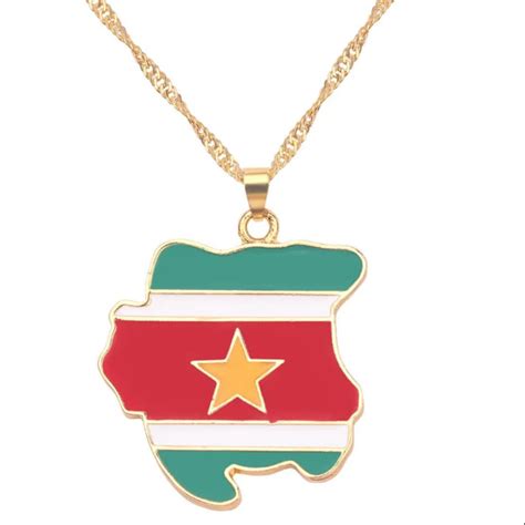 Suriname Map Flag Enamel Surinamese Pendant Necklace Etsy