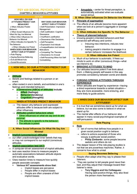 Psy 439 Social Psychology Chapter 4 Behavior And Attitudes Social